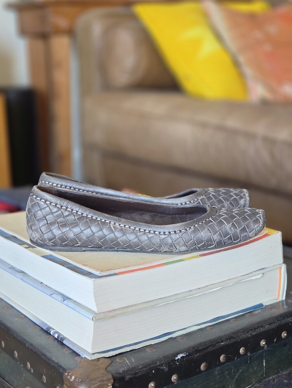 Bottega Veneta Woven Ballet Flats in Gray